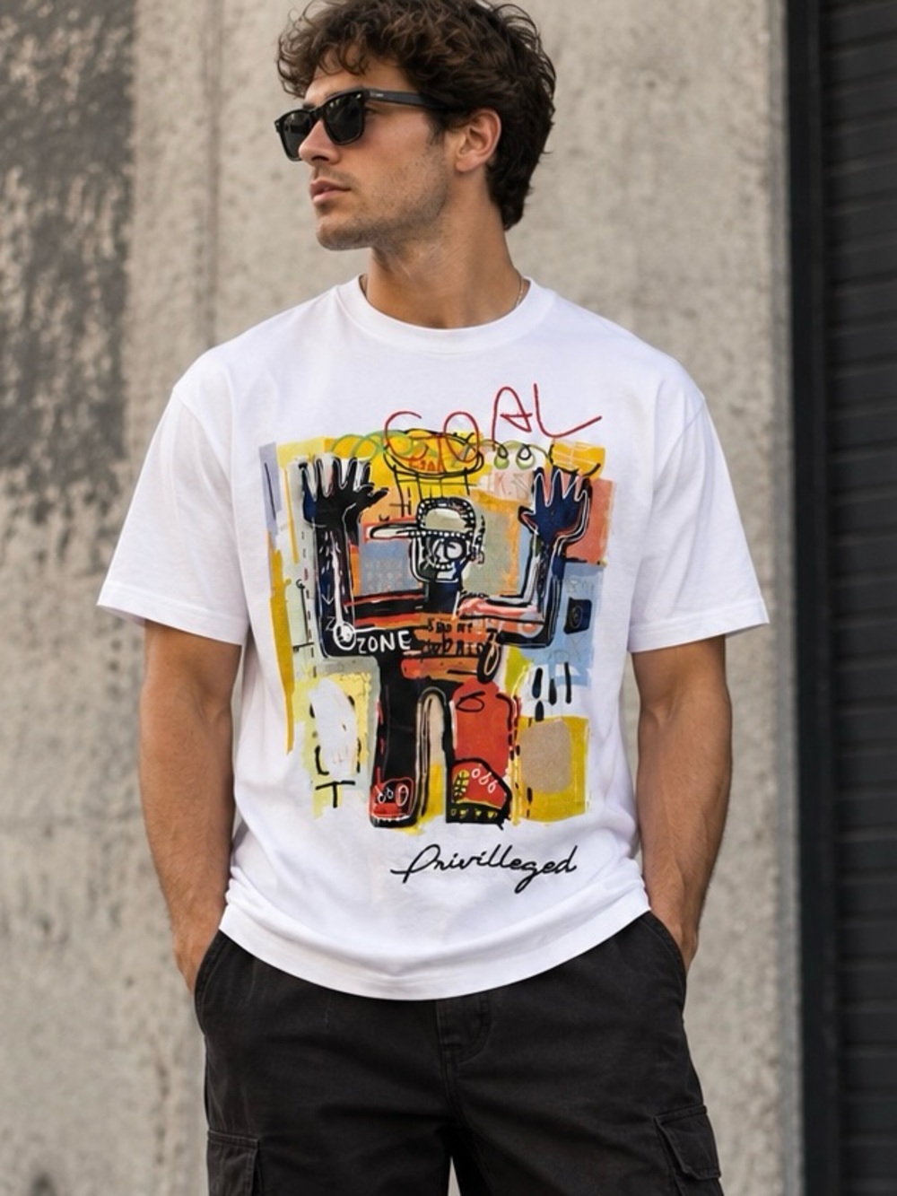 Bleecker & Mercer Privileged Abstract Graffiti Graphic T-Shirt White M